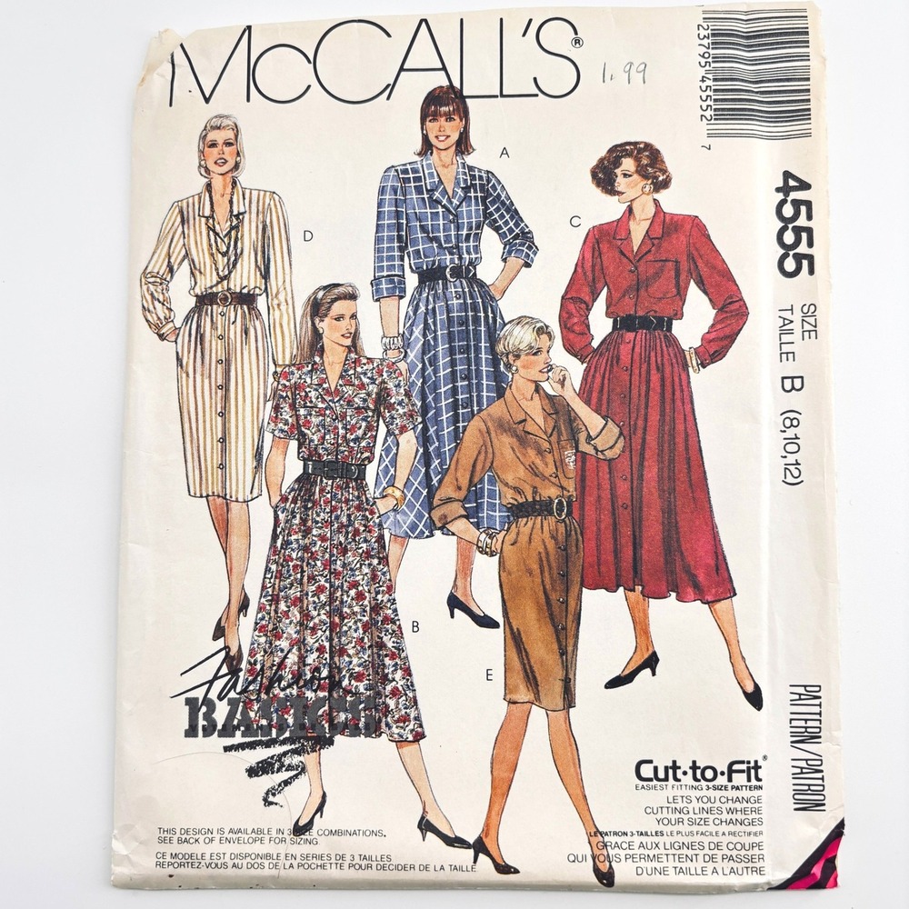 McCalls 4555 RARE Elevated Basics Button Front Shirtdress Sz 8-12 80s-Does-40s